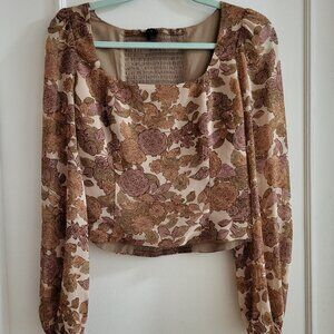Dynamite Floral Square Neck Blouse with Smocked Back - Size small